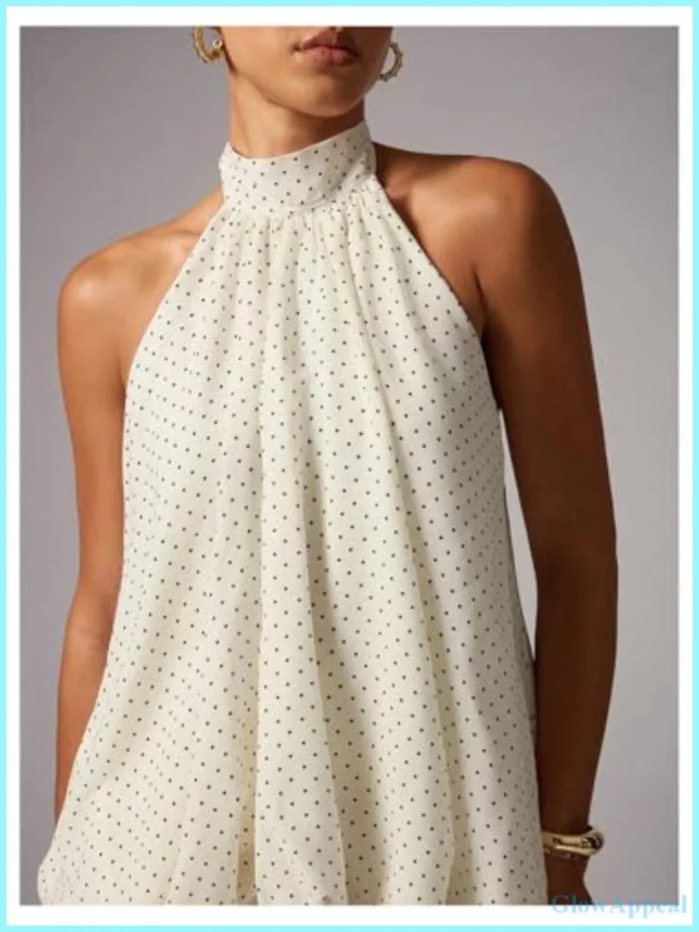 Polka Dots Halter Neck Mini Dress Layered Ruffle Sleeveless